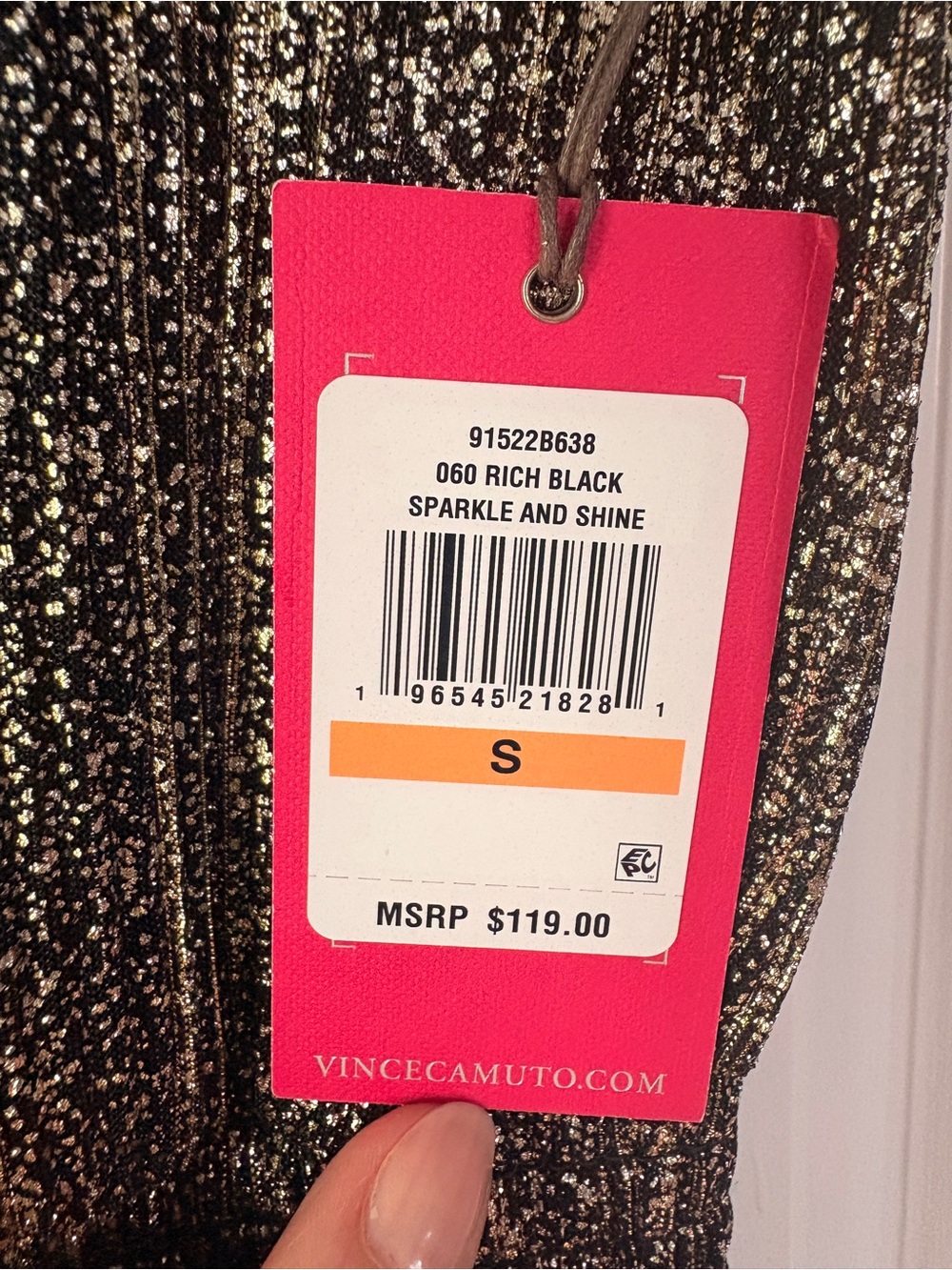 NWT Vince Camuto Black & Gold Metallic V-Neck Midi Dress ($119) - Picture 4 of 6